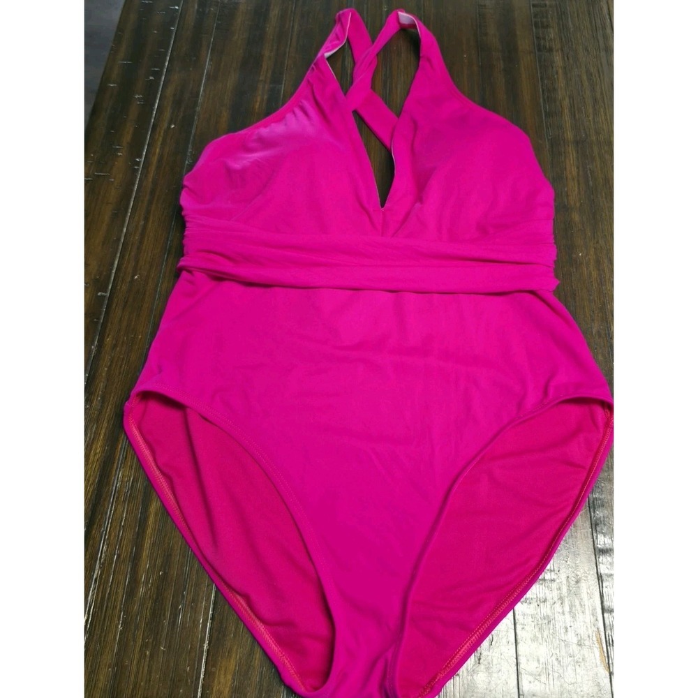 LAUREN RALPH LAUREN Pink Tummy Control Ruched Halter One Piece Swimsuit Sz 8
